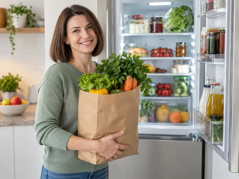 Полный холодильник продуктов после ремонта